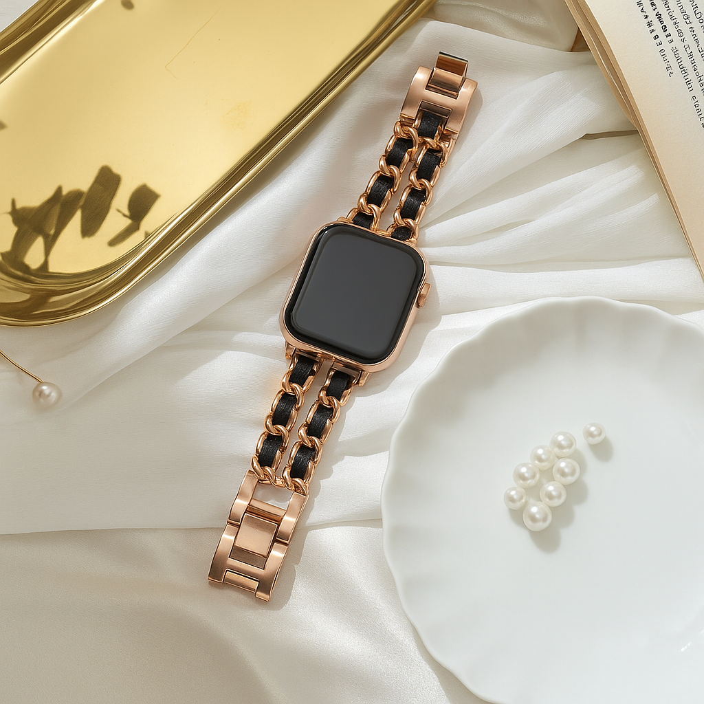 Bracelet Rivoli Chaîne Élégance en Acier & Cuir pour Apple Watch