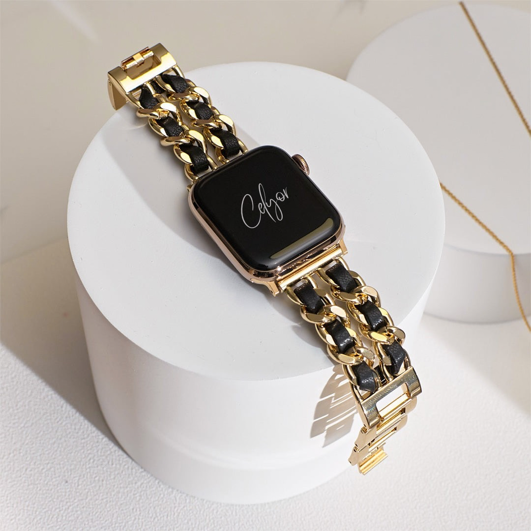 Bracelet Rivoli Chaîne Élégance en Acier & Cuir pour Apple Watch