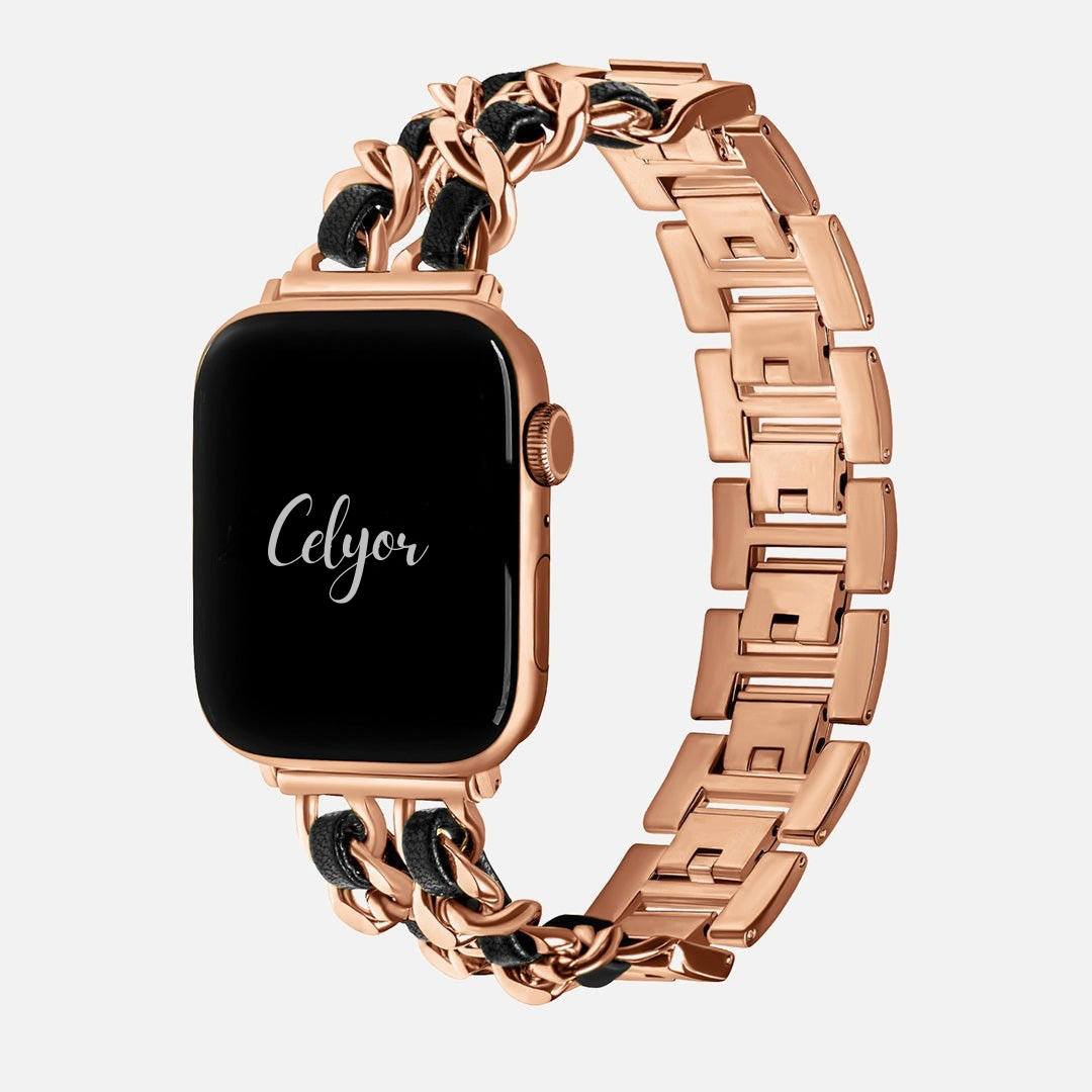 Bracelet Rivoli Chaîne Élégance en Acier & Cuir pour Apple Watch