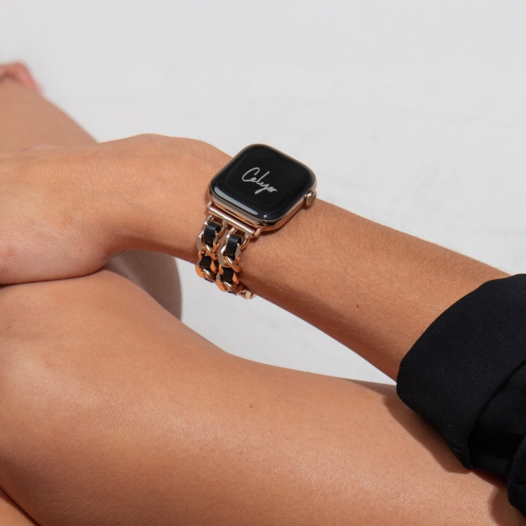 Bracelet Rivoli Chaîne Élégance en Acier & Cuir pour Apple Watch