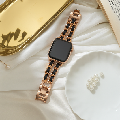 Bracelet Rivoli Chaîne Élégance en Acier & Cuir pour Apple Watch