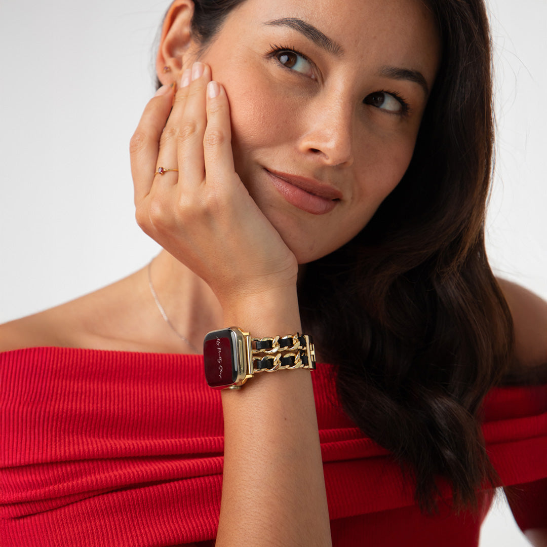 Bracelet Rivoli Chaîne Élégance en Acier & Cuir pour Apple Watch